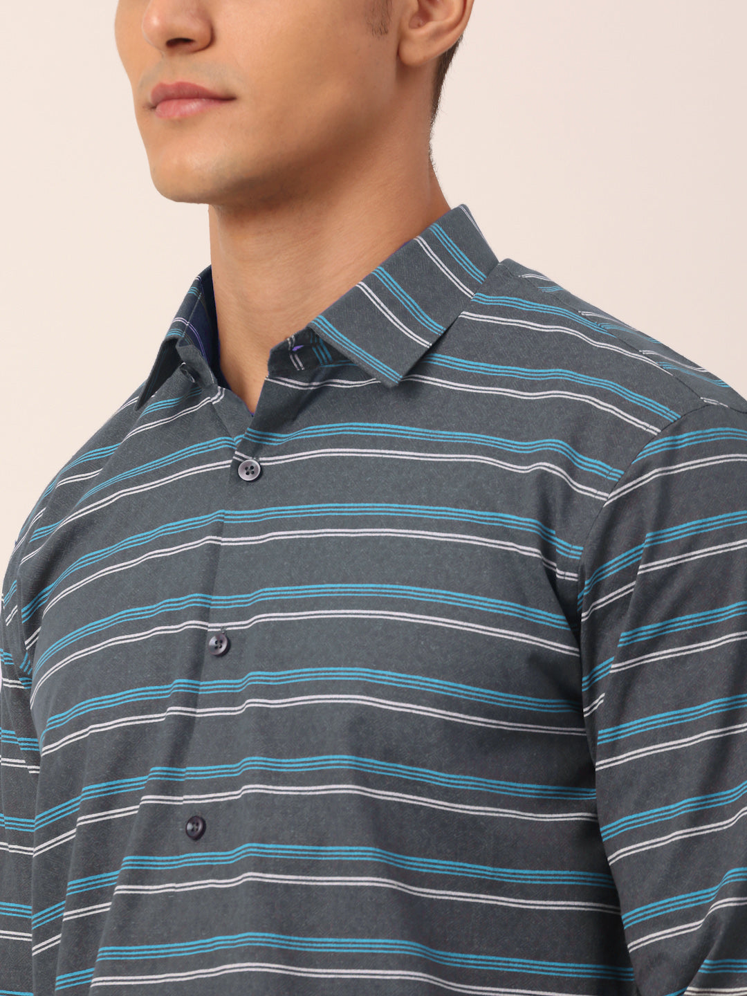 Men's  Cotton Striped Formal Shirts ( SF 820Grey ) - Jainish