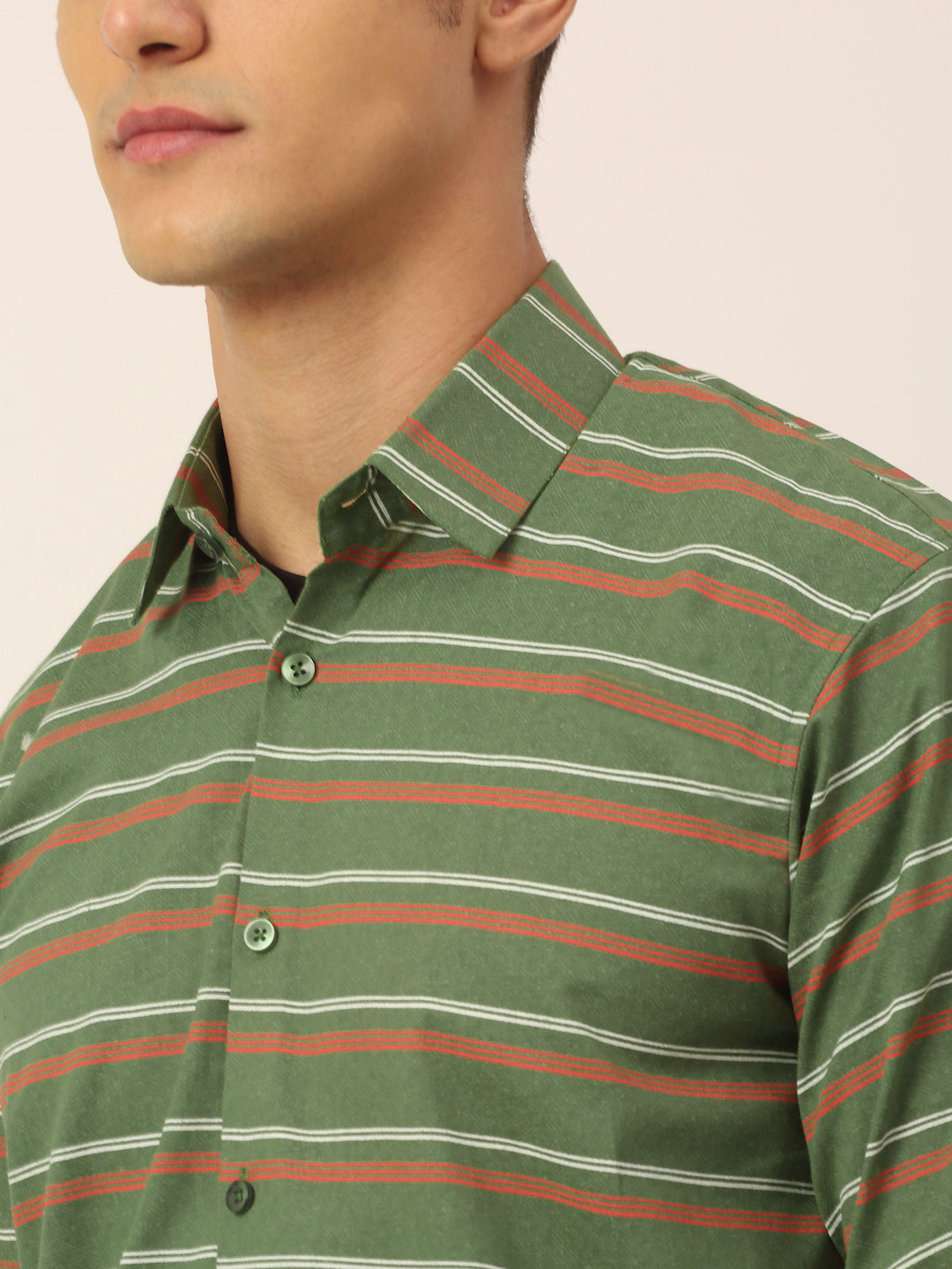 Men's  Cotton Striped Formal Shirts ( SF 820Olive ) - Jainish