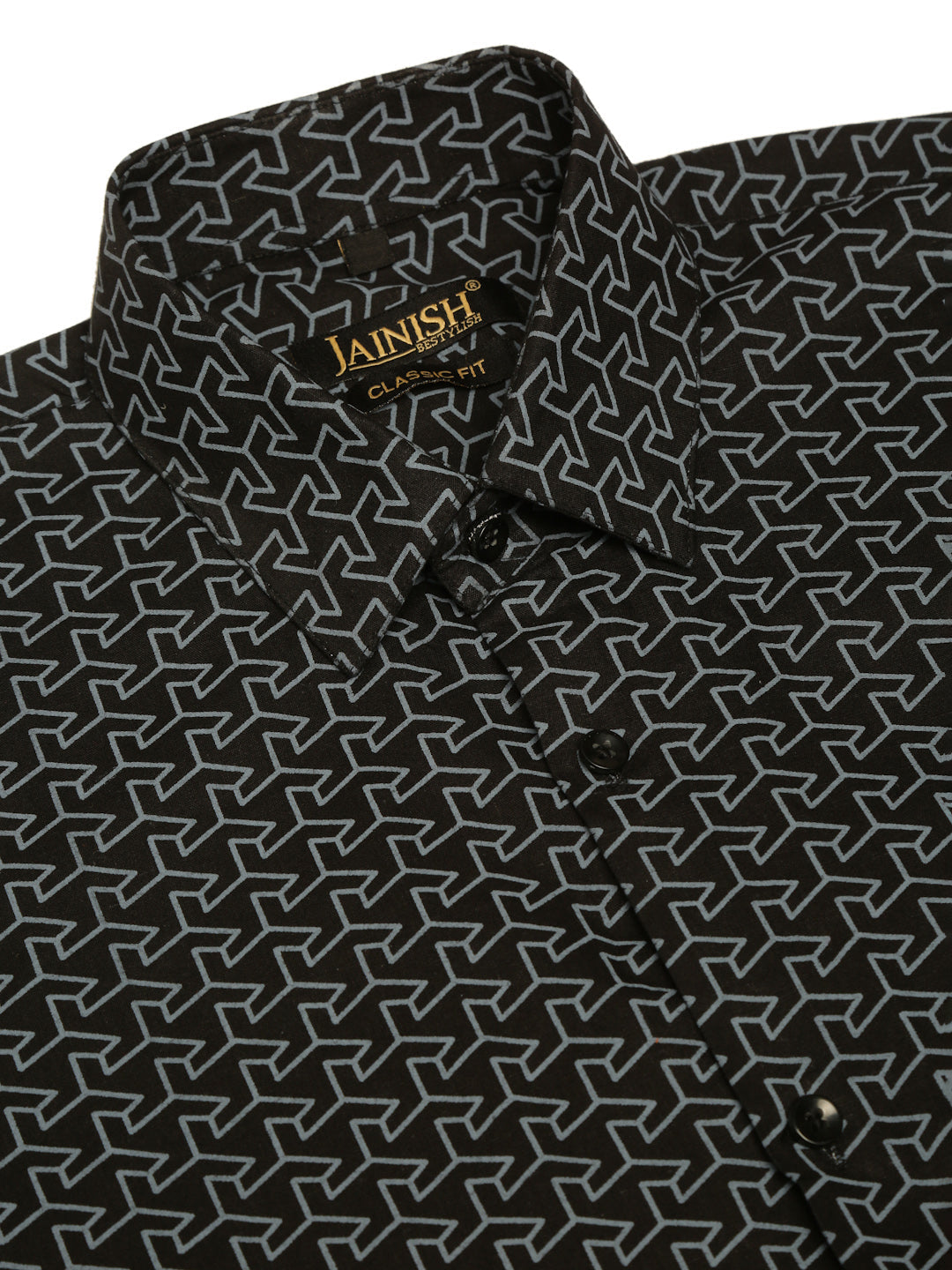 Men's  Cotton Printed Formal Shirts ( SF 821Black ) - Jainish