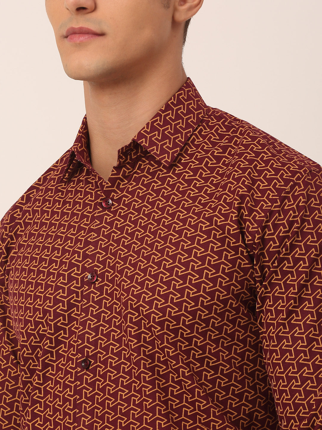Men's  Cotton Printed Formal Shirts ( SF 821Brown ) - Jainish