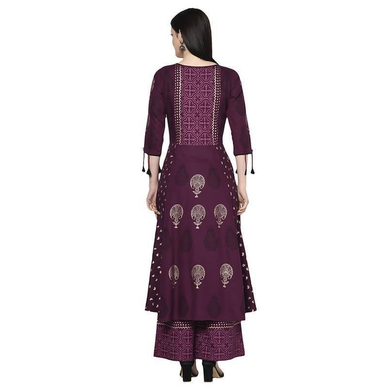 Women's Wine Anarkali Kurta with palazzo set by Aniyah- (