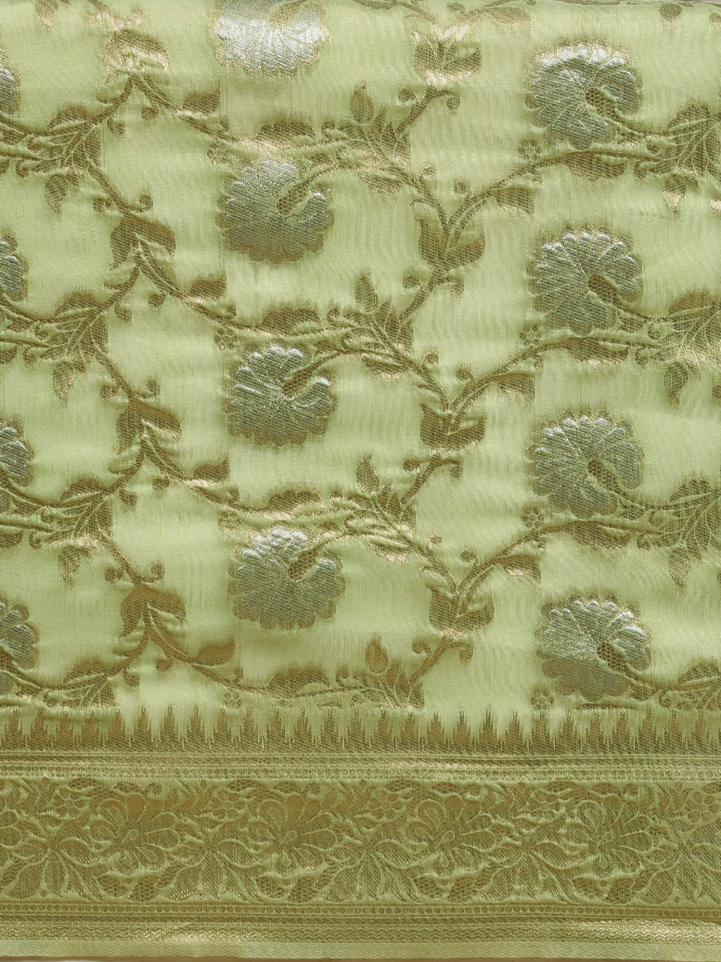 Women's Light Green Linen Woven Work Traditional Saree - Sangam Prints