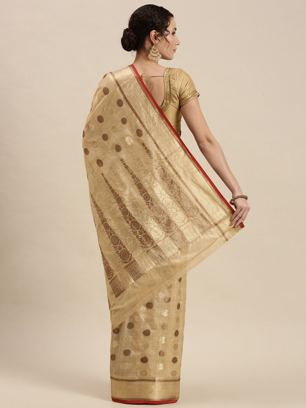 Women's Mustard Cotton Handloom Woven Work Traditional Saree - Sangam Prints
