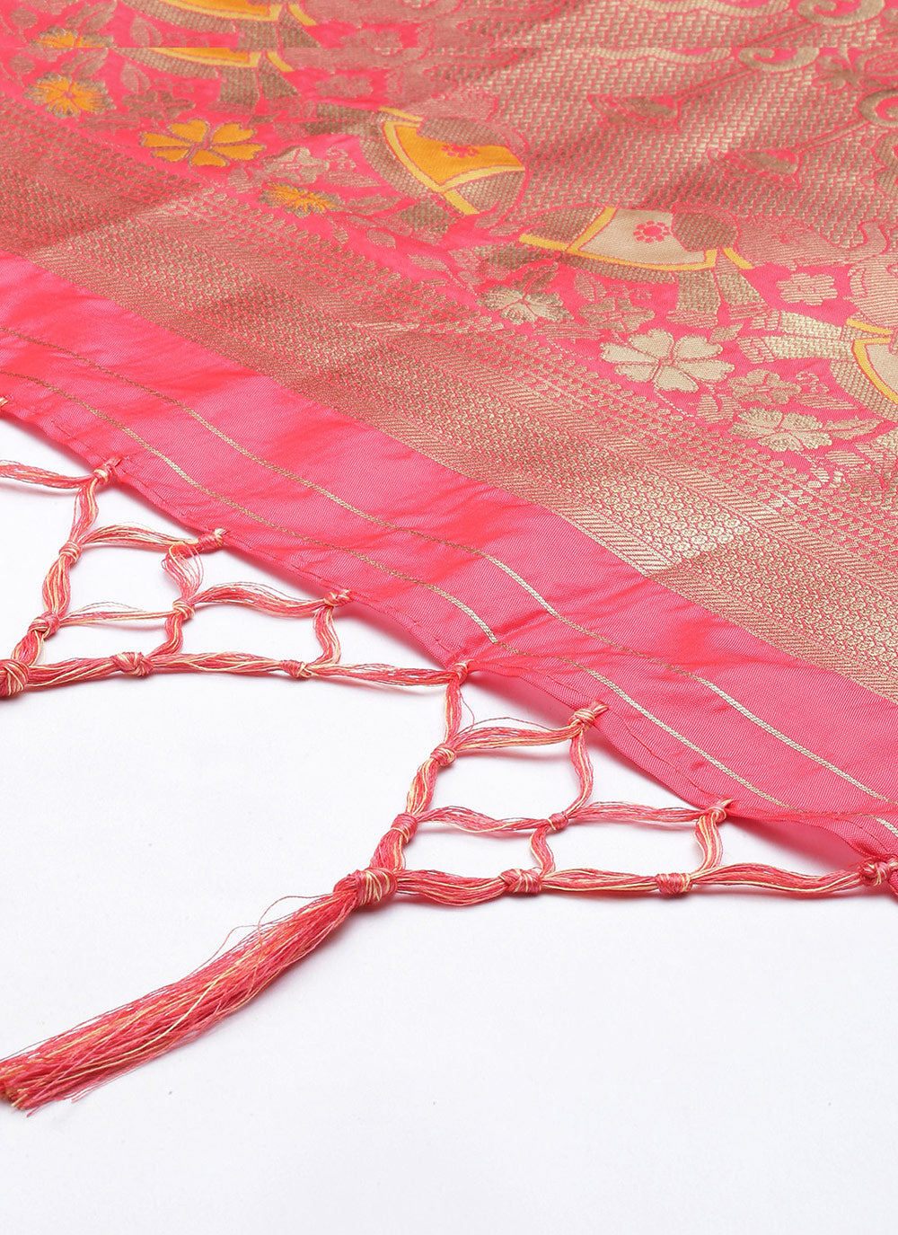Women's Pink Banarasi silk Weaving Work Traditional Tassel Dupatta - Sangam Prints