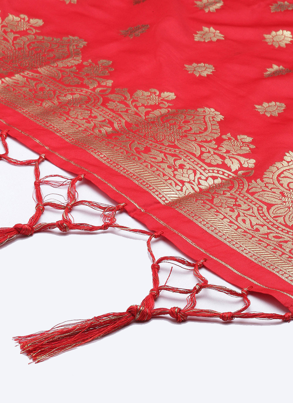 Women's Red Banarasi silk Weaving Work Traditional Tassel Dupatta - Sangam Prints