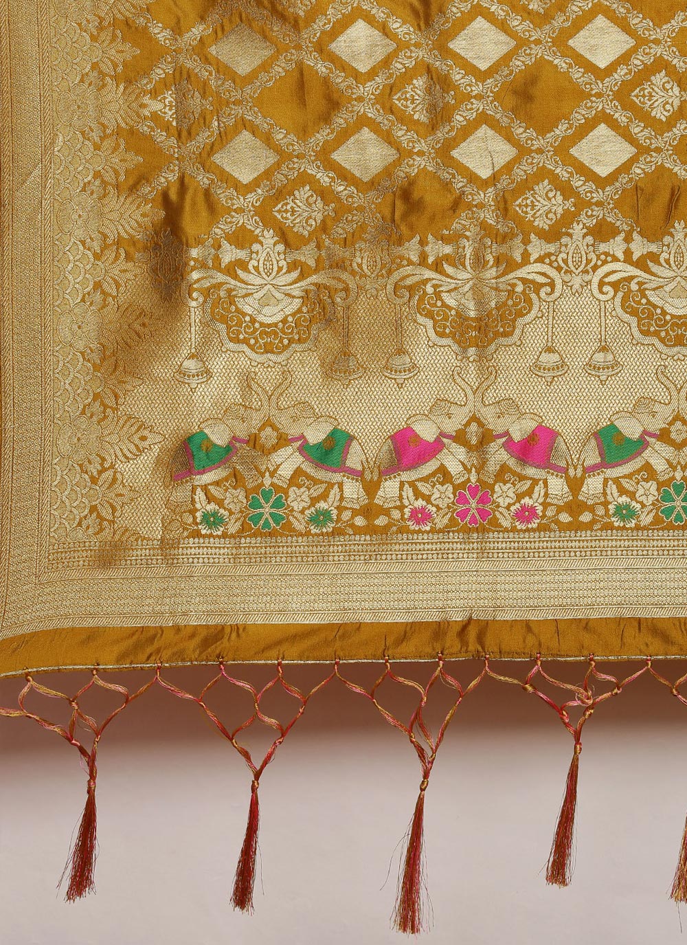 Women's Mehendi Green Banarasi silk Weaving Work Traditional Tassel Dupatta - Sangam Prints
