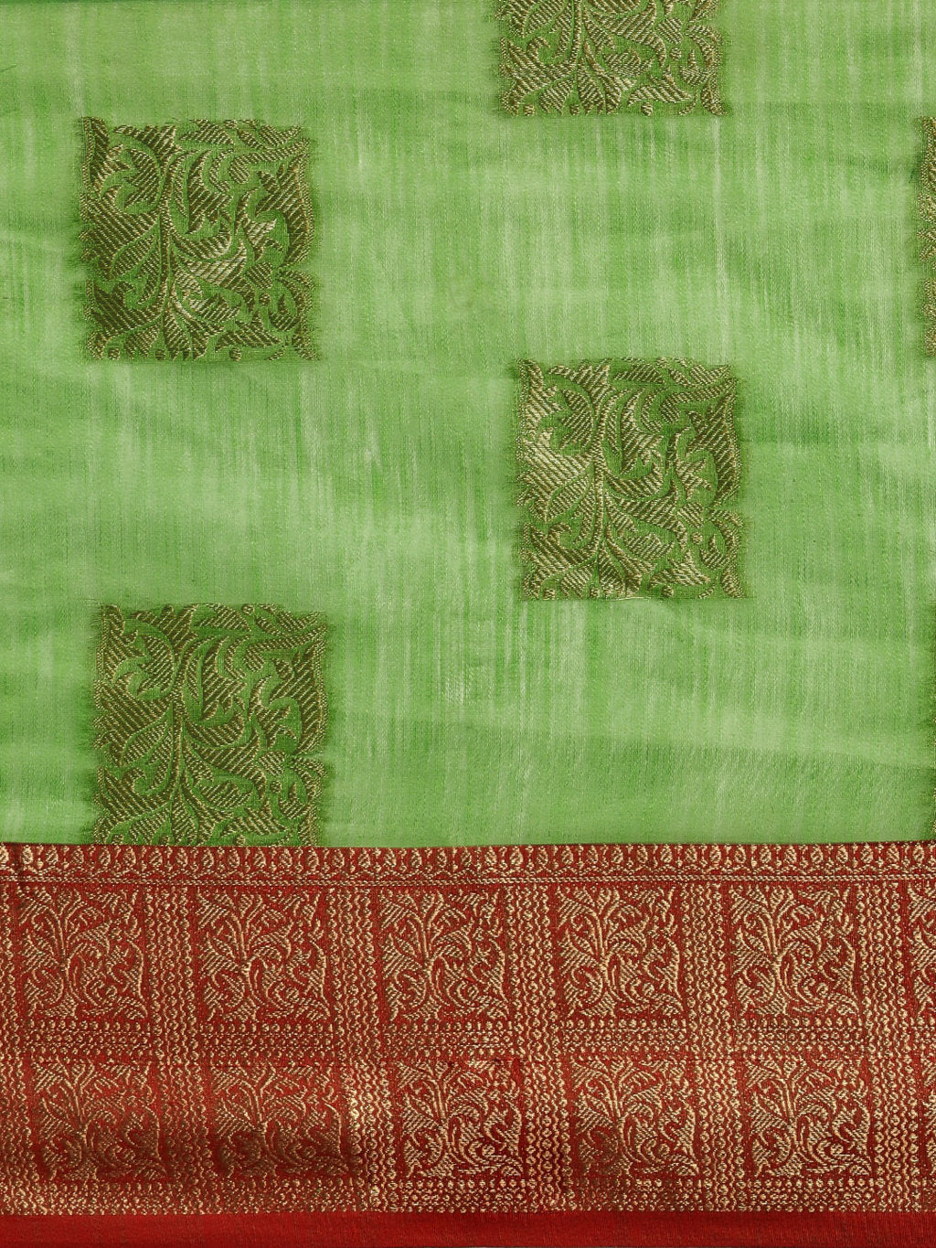 Women's Green Linen Woven Work Traditional Saree - Sangam Prints