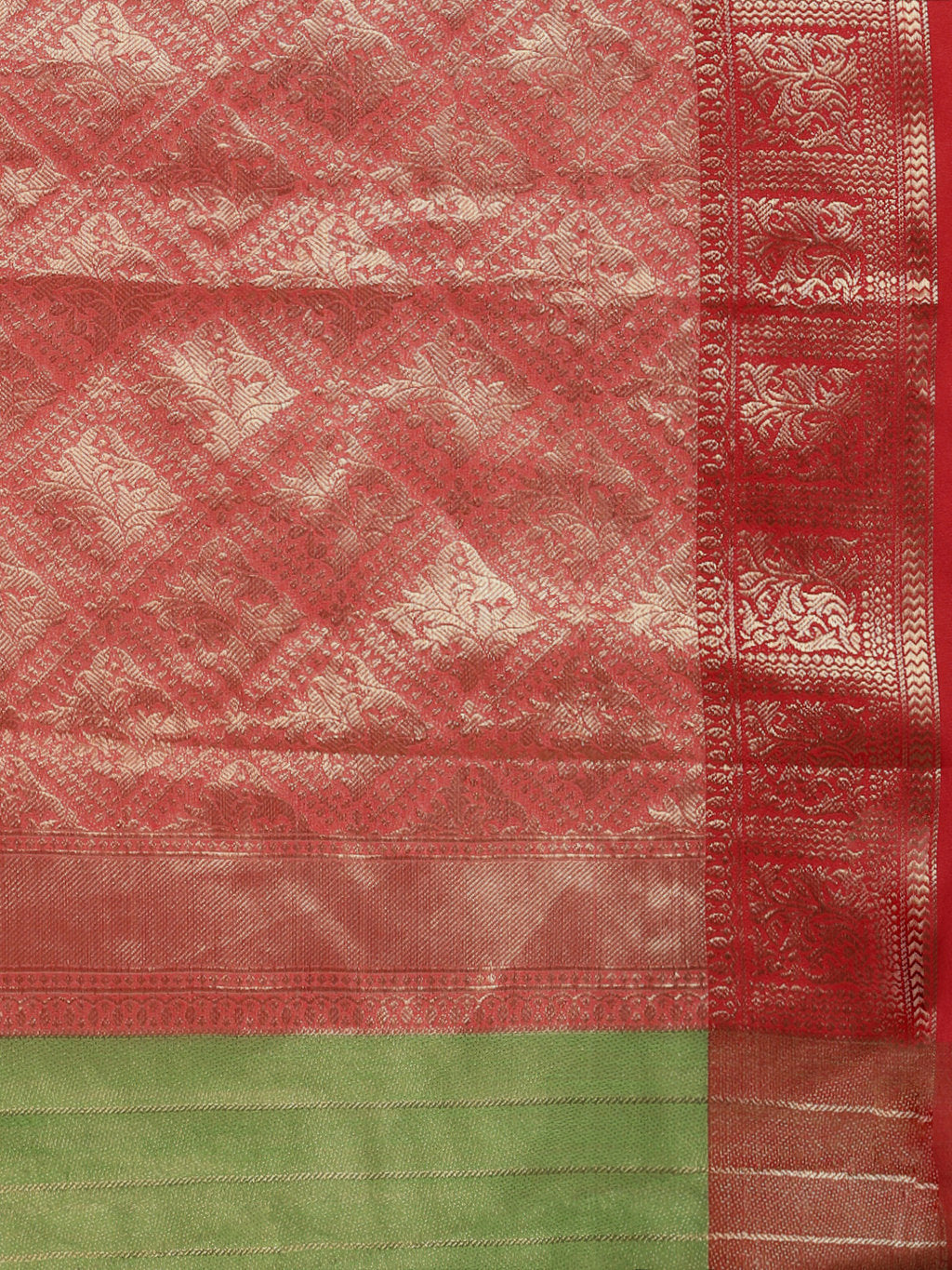 Women's Green Linen Woven Work Traditional Saree - Sangam Prints