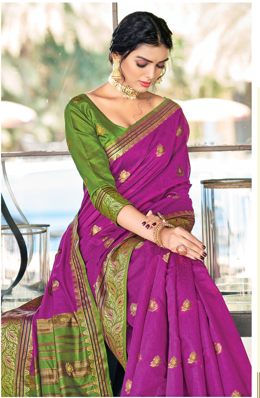 Women's Sangam Prints Purple Cotton Zari Work Traditional saree - Sangam Prints