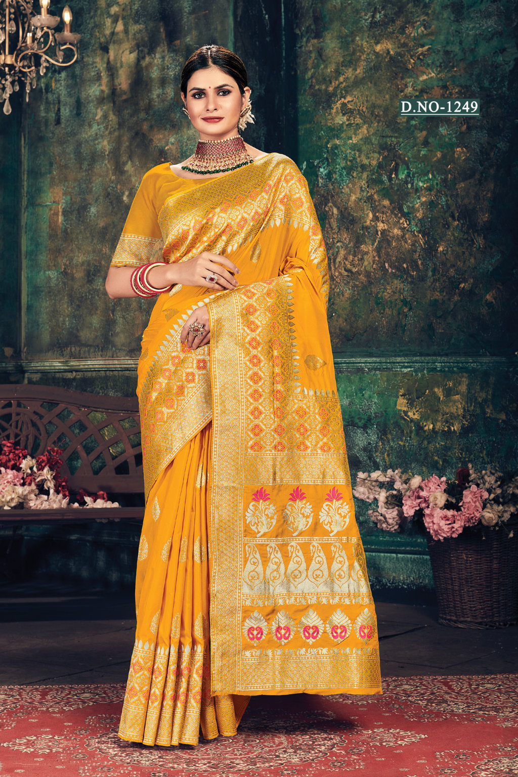 Women's Sangam Prints Yellow Jacquard Silk Jacquard Work Traditional saree - Sangam Prints