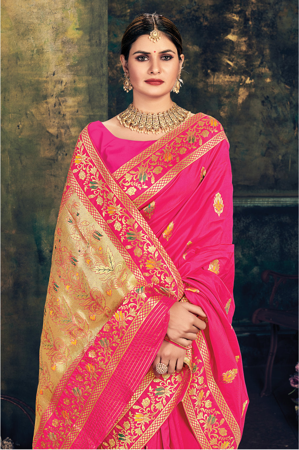 Women's Sangam Prints Pink Jacquard Silk Jacquard Work Traditional saree - Sangam Prints