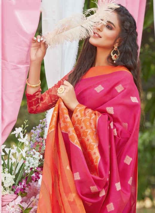 Women Pink Silk Saree by Sangam Prints (2 Pc Set)