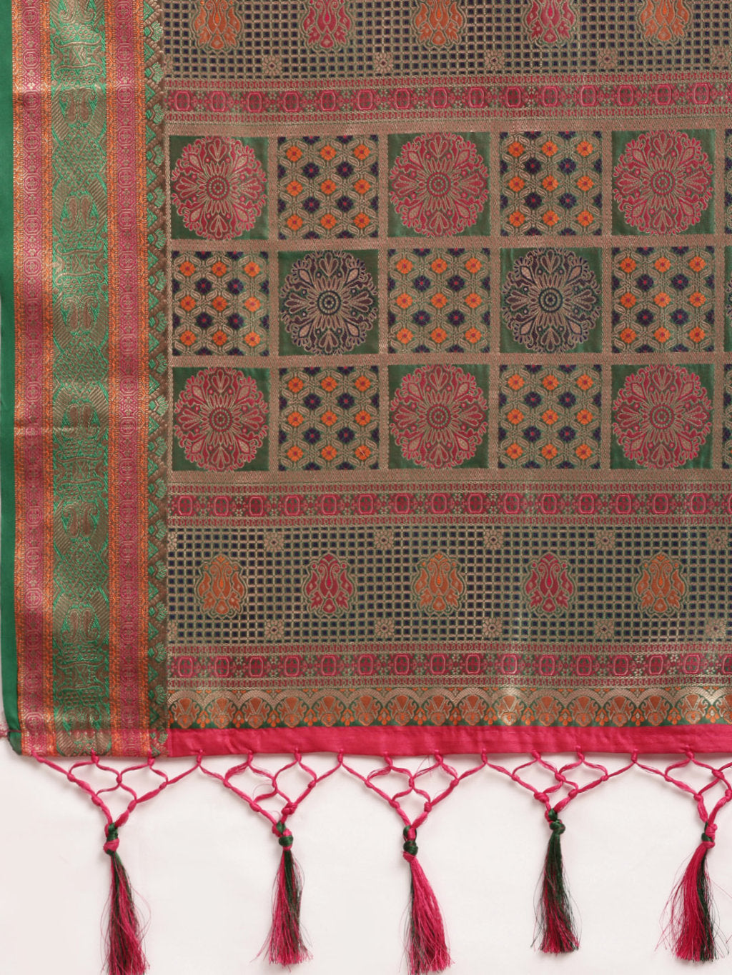 Women's Pink Silk Woven Work Traditional Tassle Saree - Sangam Prints