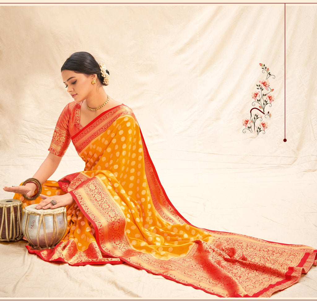 Women's Sangam Prints Yellow Silk Woven Zari Work Traditional saree - Sangam Prints