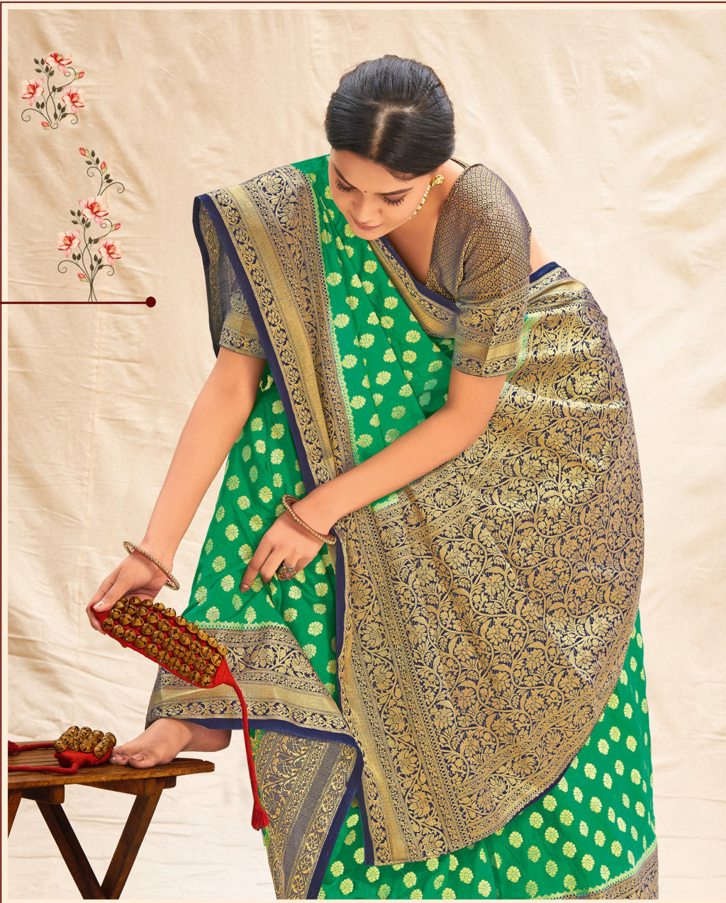 Women's Sangam Prints Green Silk Woven Zari Work Traditional saree - Sangam Prints