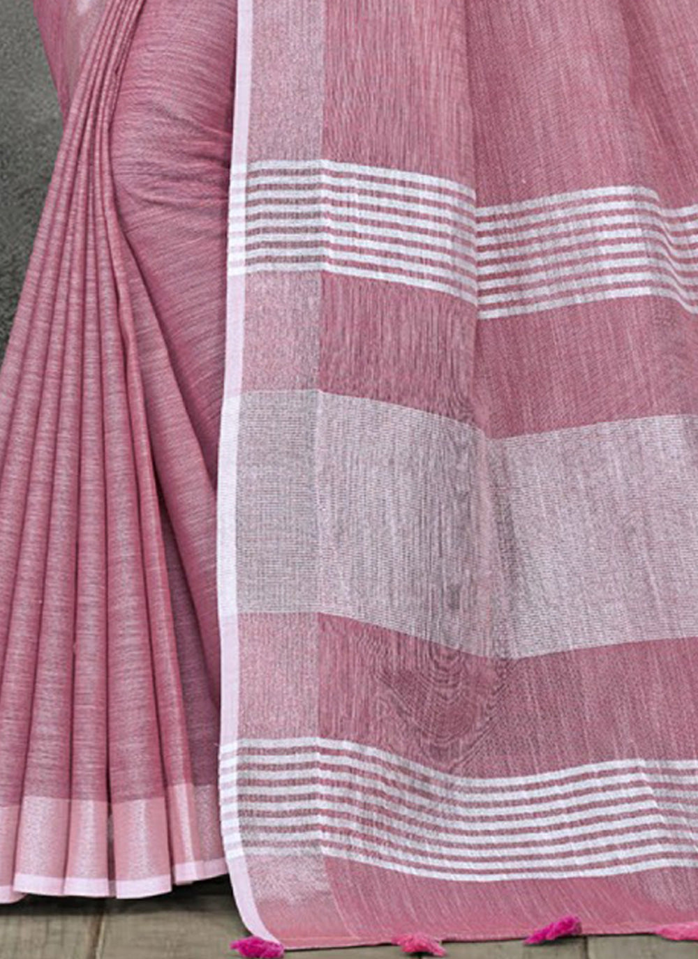 Women's Purple Linen Woven Work Traditional Tassle Saree - Sangam Prints