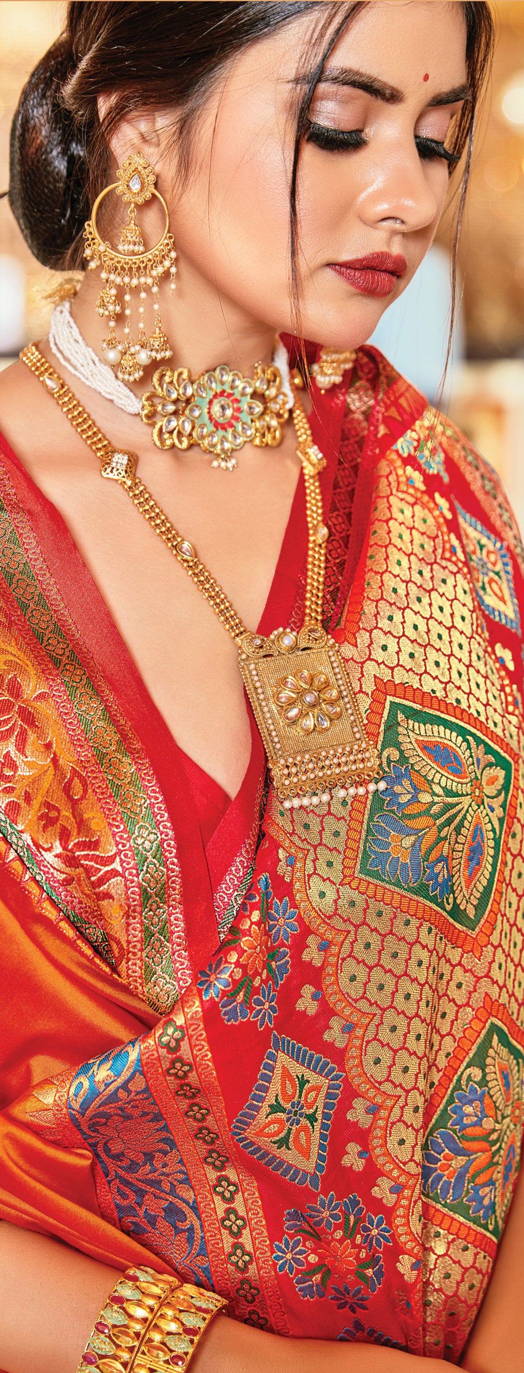 Women's Sangam Prints Orange Silk Woven Work Traditional Tassle saree - Sangam Prints