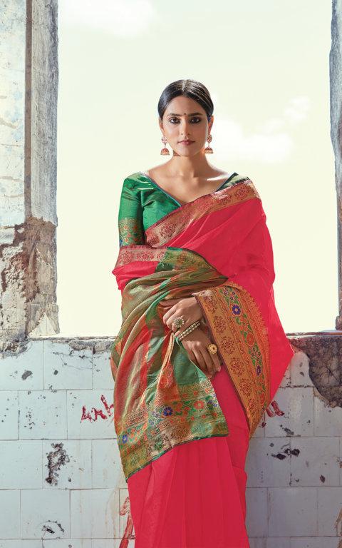 Women's Rani Handloom Silk Woven Work Traditional Saree - Sangam Prints