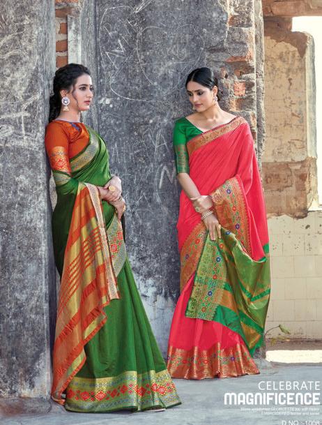Women's Green Handloom Silk Woven Work Traditional Saree - Sangam Prints