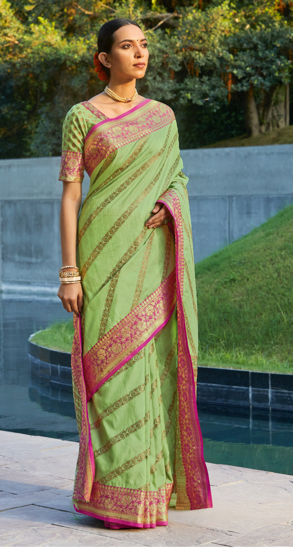 Women's Sangam Prints Light Green Silk Woven Work Traditional saree - Sangam Prints
