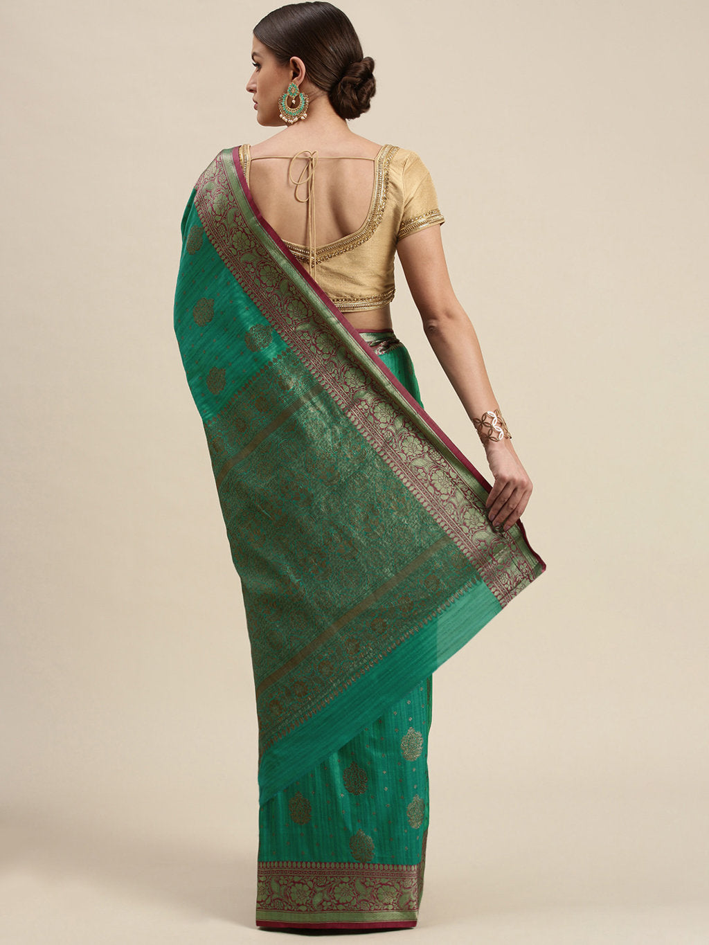 Women's Rama Green Silk Woven Work Traditional Saree - Sangam Prints