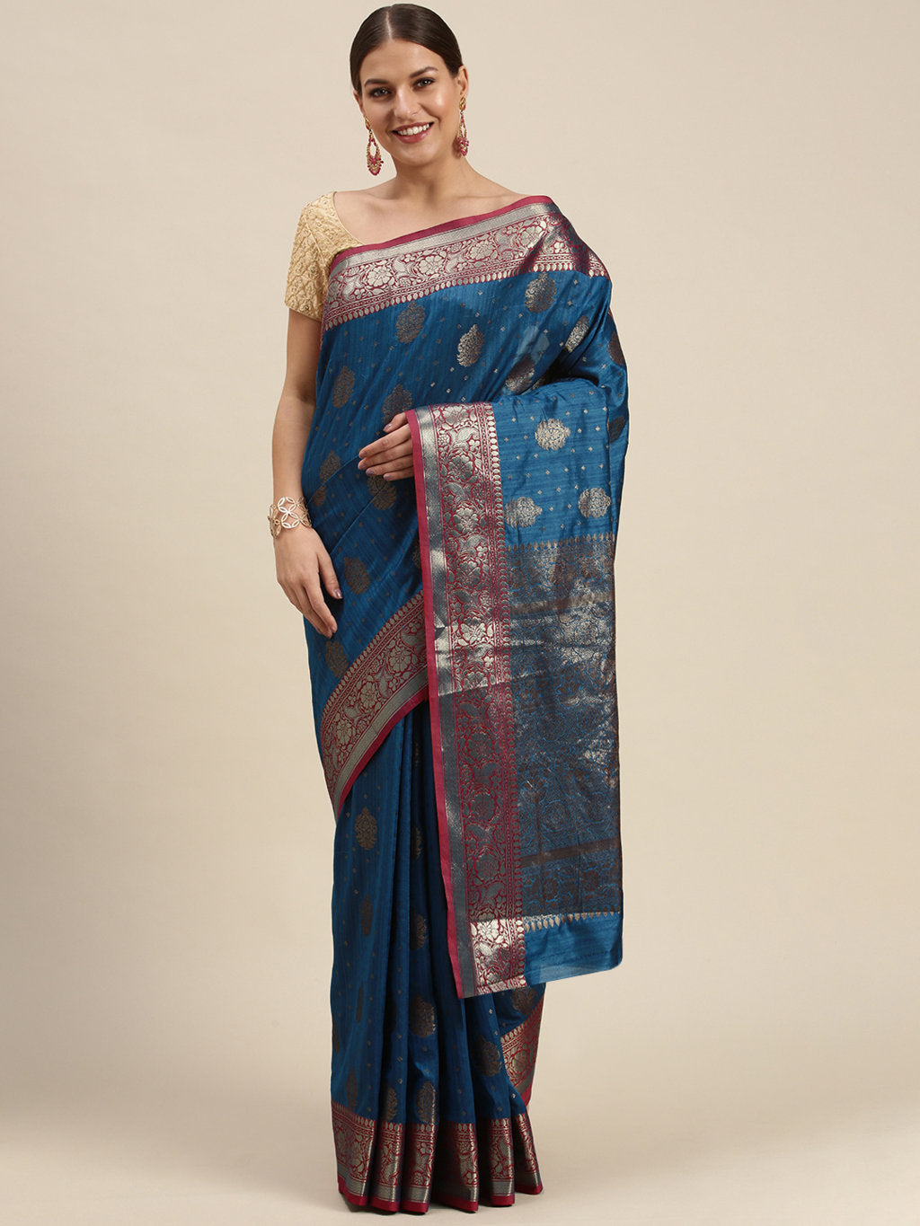 Women's Sky Blue Silk Woven Work Traditional Saree - Sangam Prints