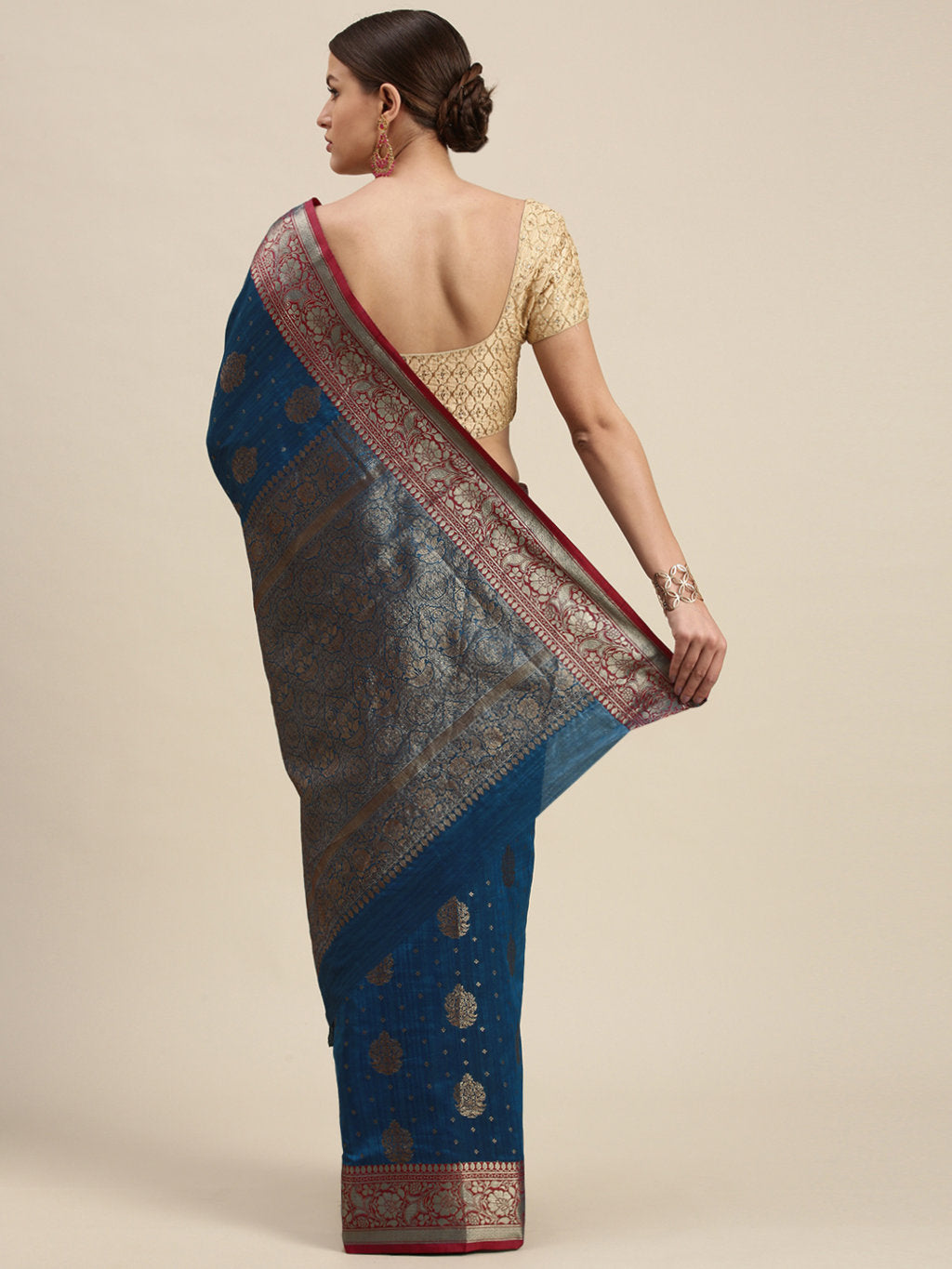 Women's Sky Blue Silk Woven Work Traditional Saree - Sangam Prints