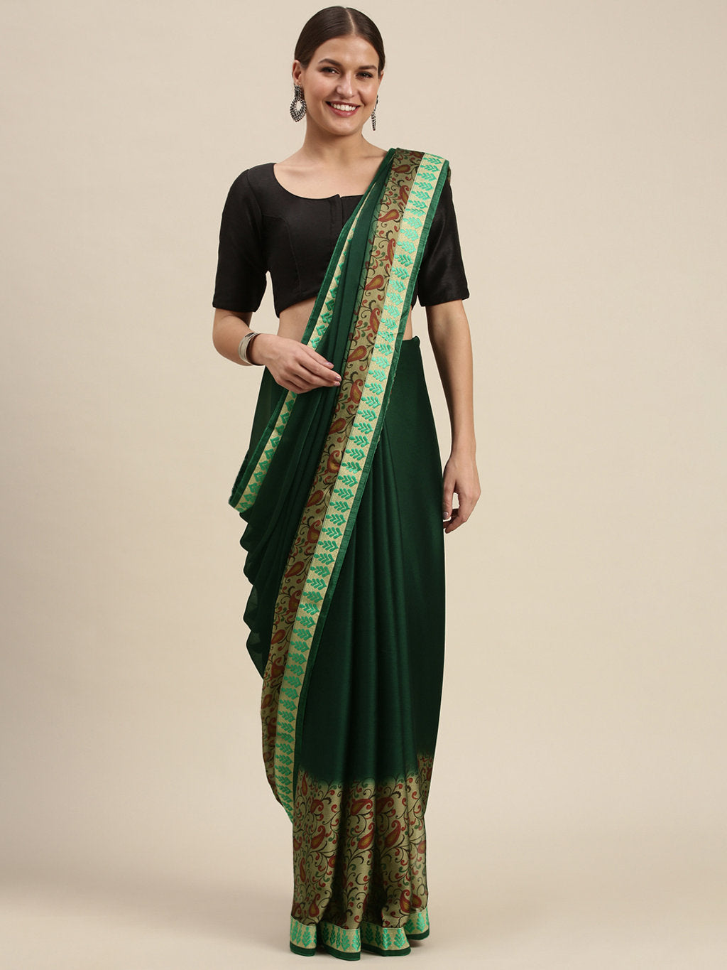 Women's Dark Green Rangoli Silk Printed Daily Wear Saree - Sangam Prints
