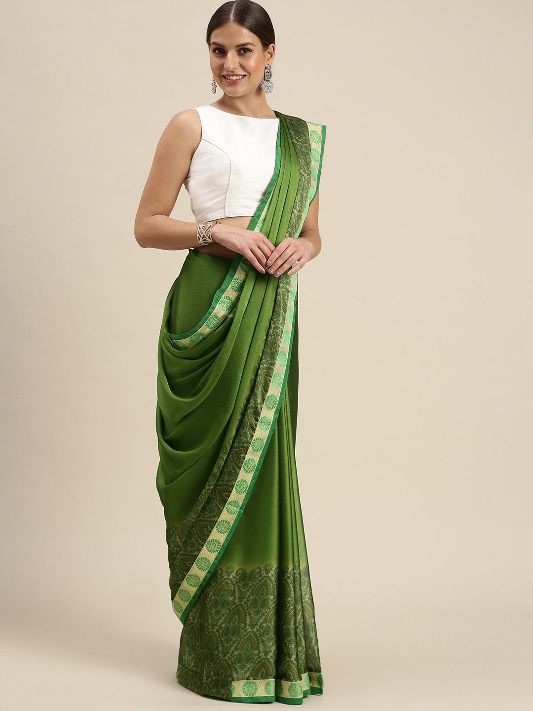 Women's Light Green Rangoli Silk Printed Daily Wear Saree - Sangam Prints