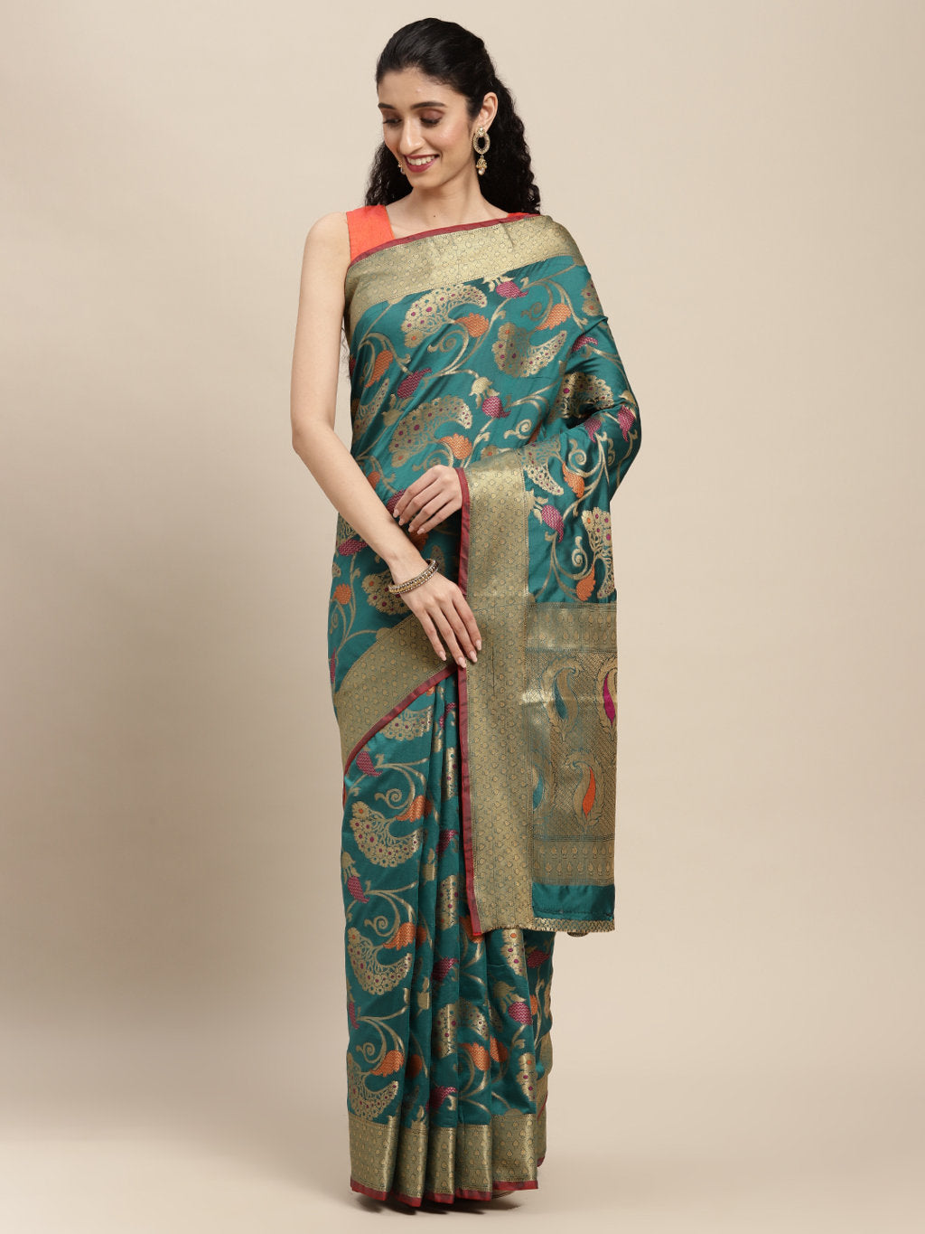 Women's Rama Green Pure Silk Zari Work Traditional Saree - Sangam Prints
