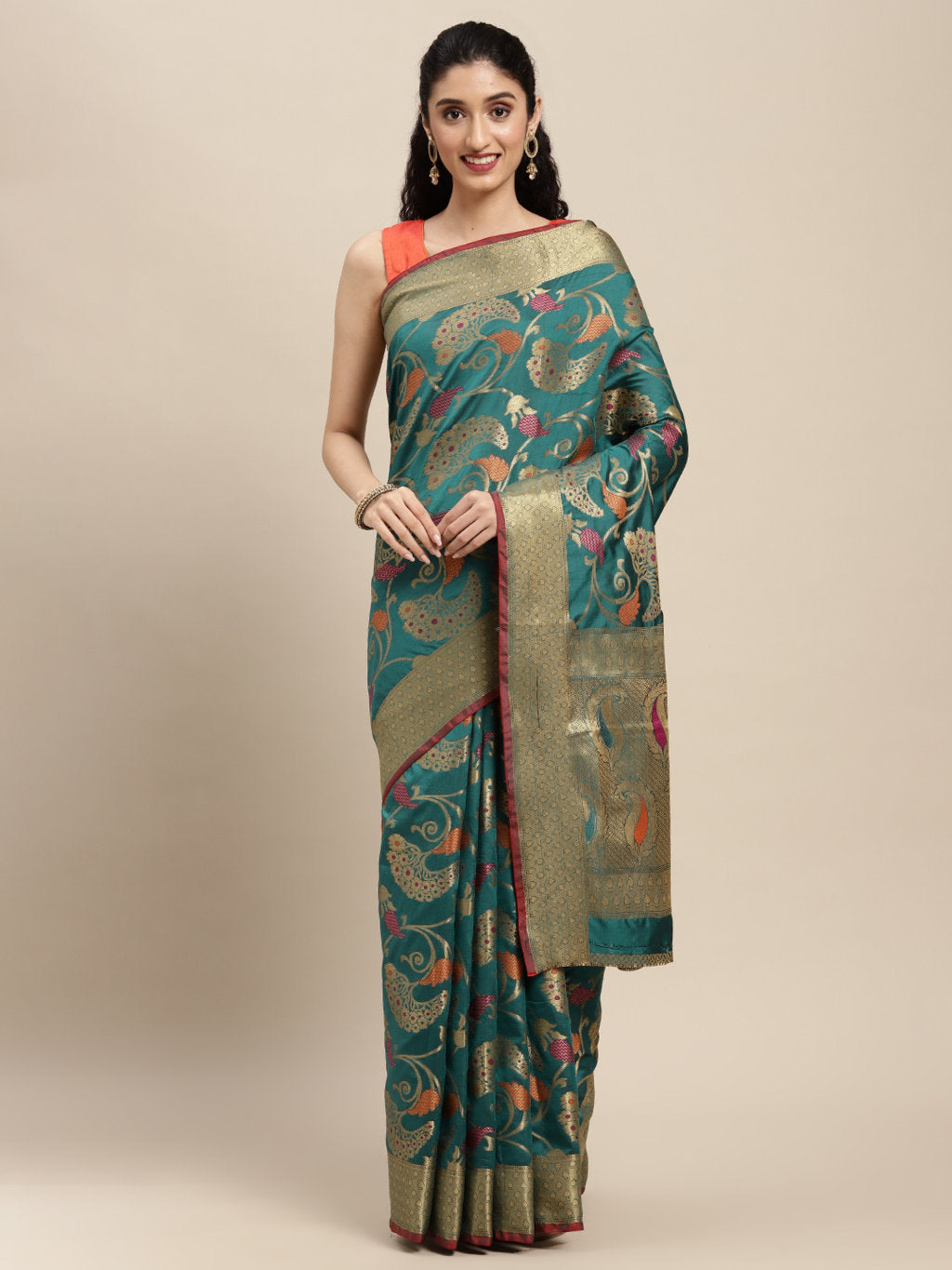 Women's Rama Green Pure Silk Zari Work Traditional Saree - Sangam Prints