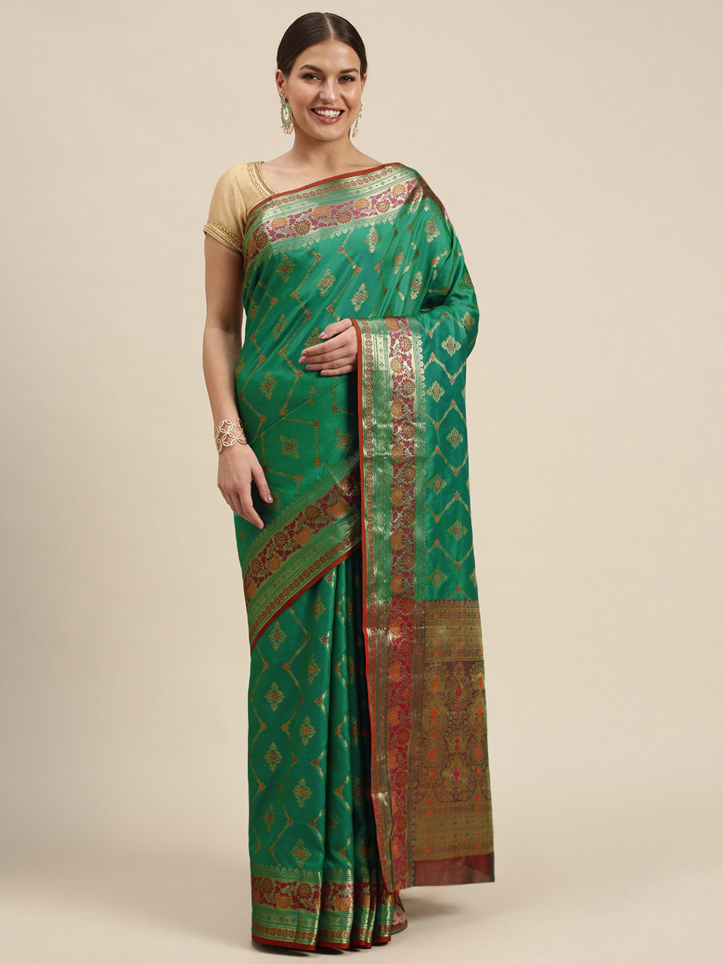Women's Sea Green Silk Woven Work Traditional Saree - Sangam Prints