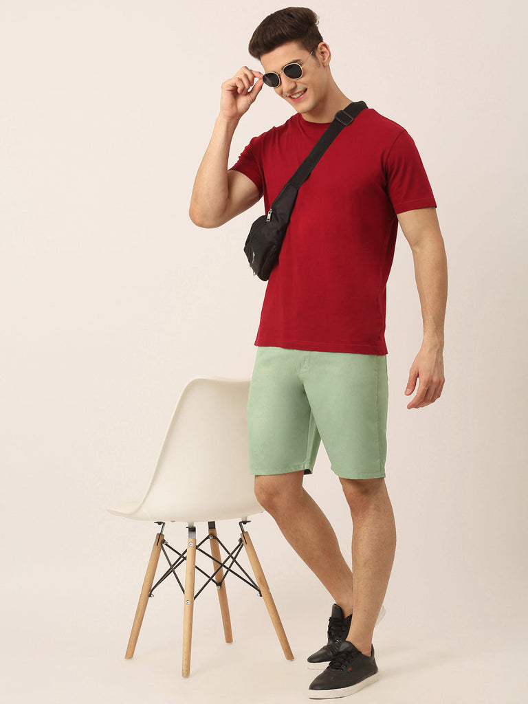 Men's Casual Cotton Solid Shorts ( SGP 153 Pista-Green )