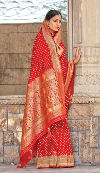 Women's Red Pure Silk Woven Work Traditional Tassle Saree - Sangam Prints