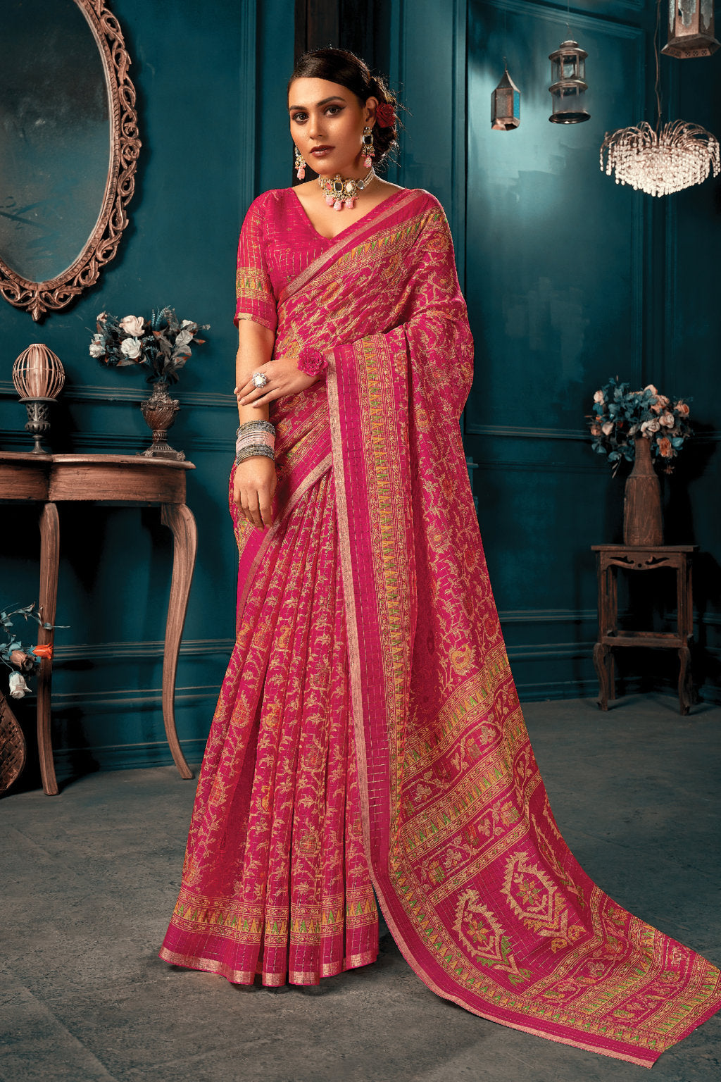 Women's Pink Cotton Thread Woven Work Traditional Saree - Sangam Prints