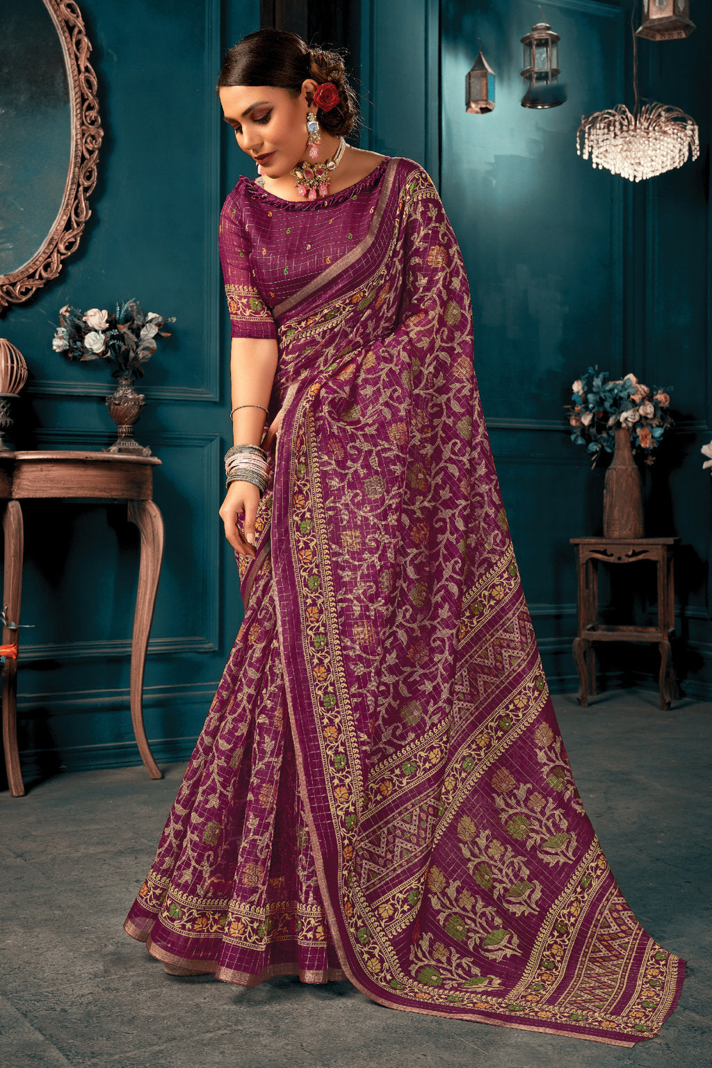 Women's Purple Cotton Thread Woven Work Traditional Saree - Sangam Prints