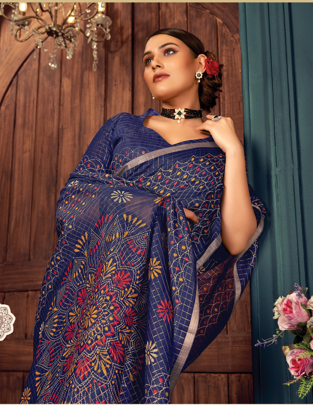 Women's Blue Cotton Thread Woven Work Traditional Saree - Sangam Prints