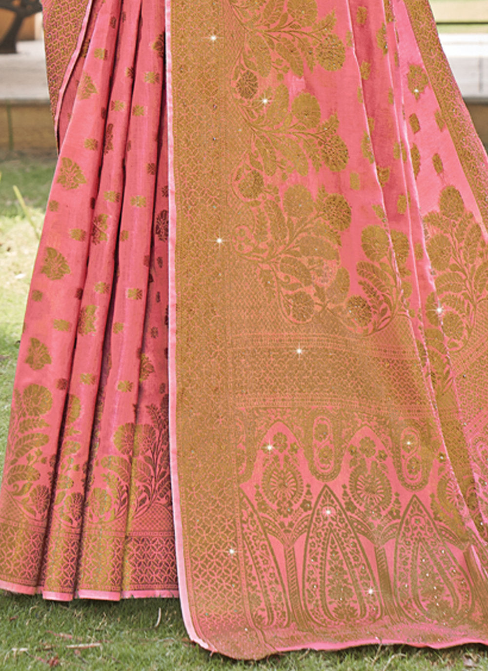 Women's Pink Cotton Siroski Stone Work Traditional Saree - Sangam Prints