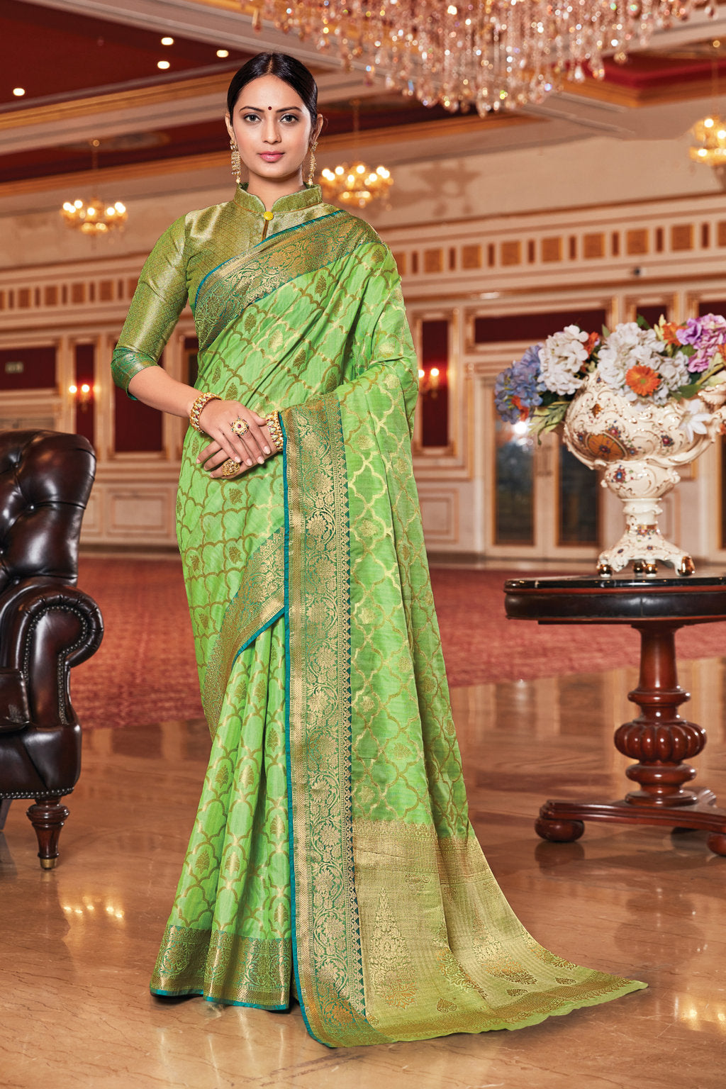 Women's Sangam Prints Green Silk Woven Work Traditional saree - Sangam Prints