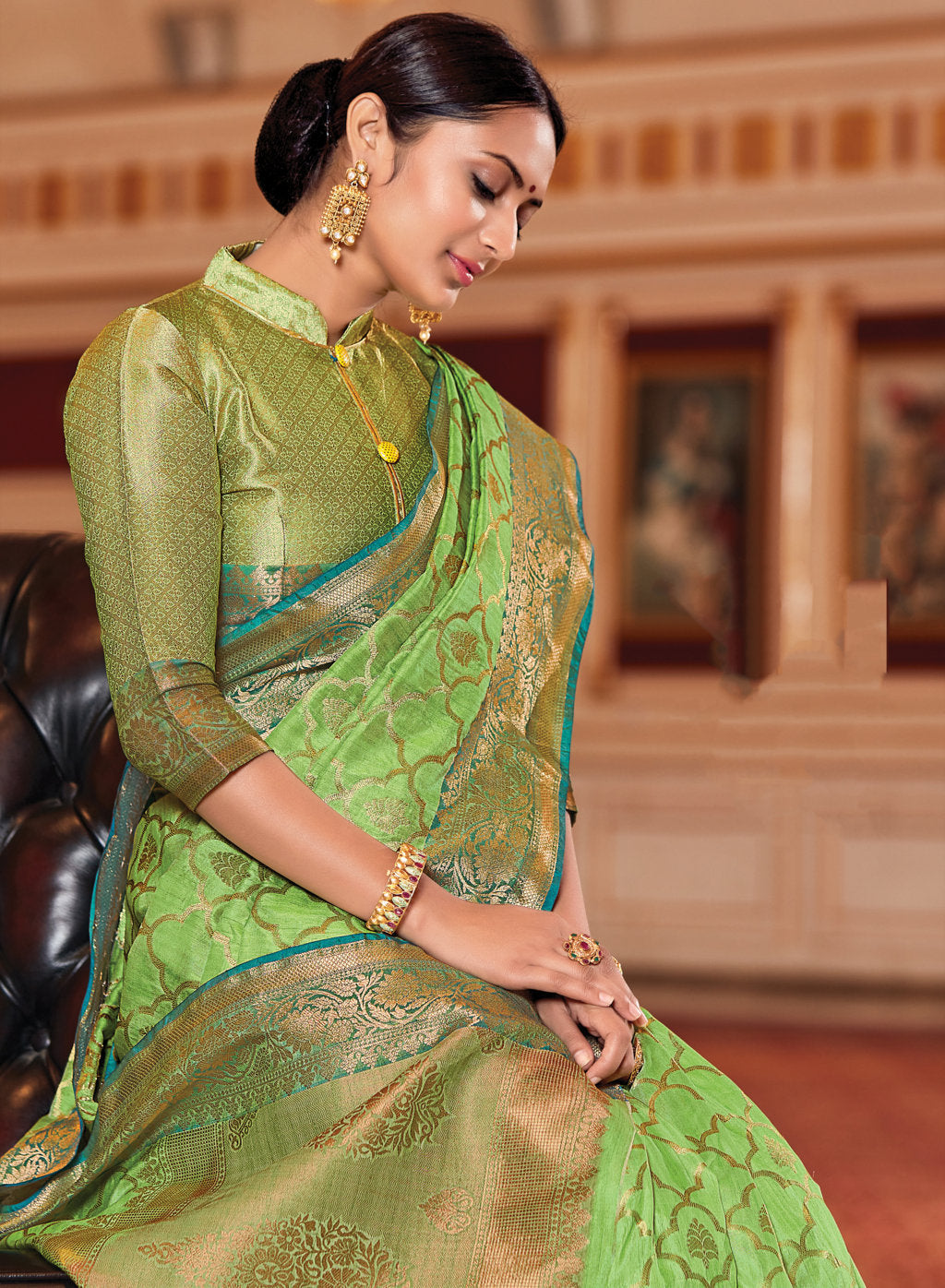 Women's Sangam Prints Green Silk Woven Work Traditional saree - Sangam Prints