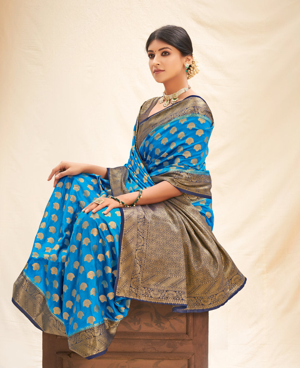 Women's Sangam Prints Sky Blue Silk Woven Work Traditional saree - Sangam Prints