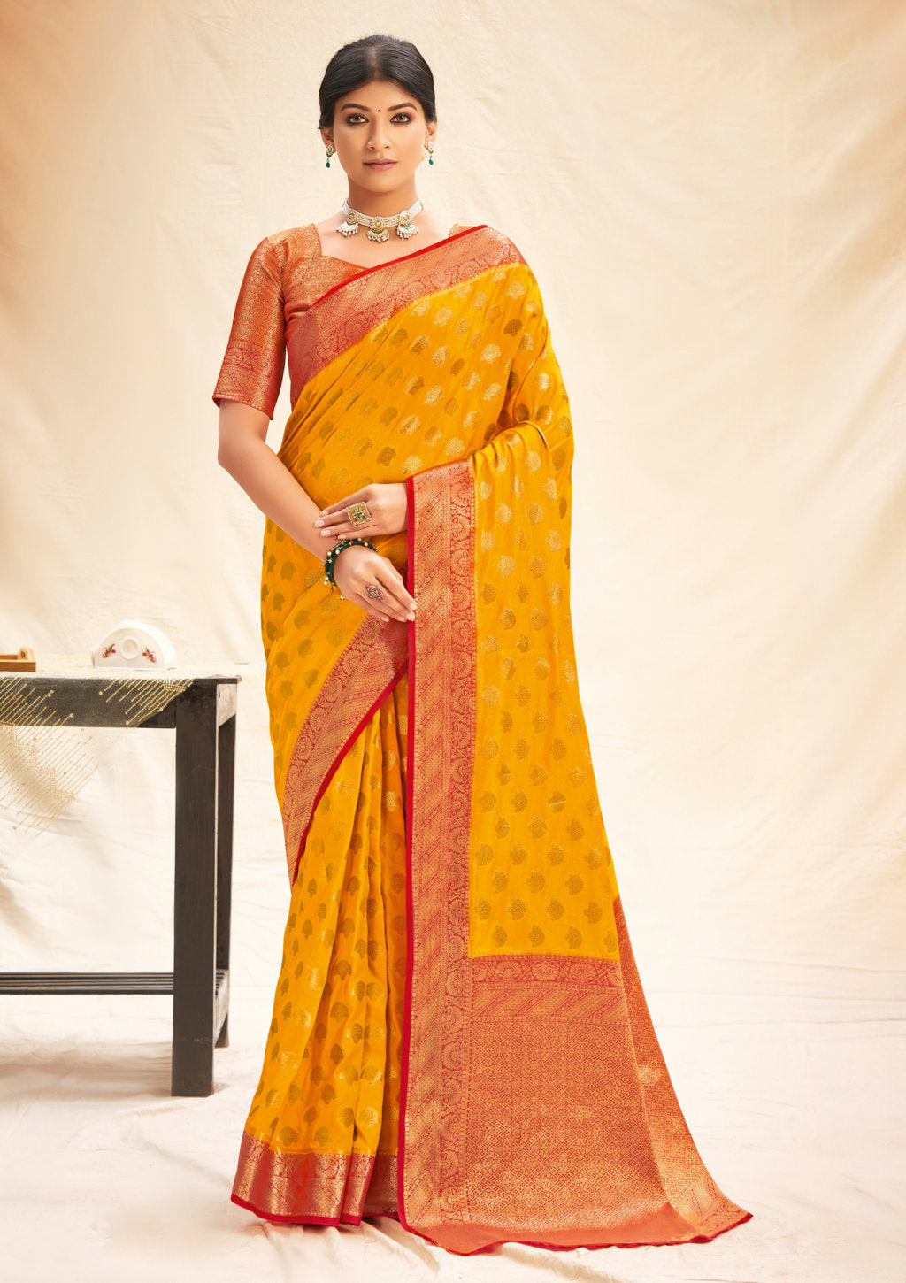 Women's Sangam Prints Yellow Silk Woven Work Traditional saree - Sangam Prints
