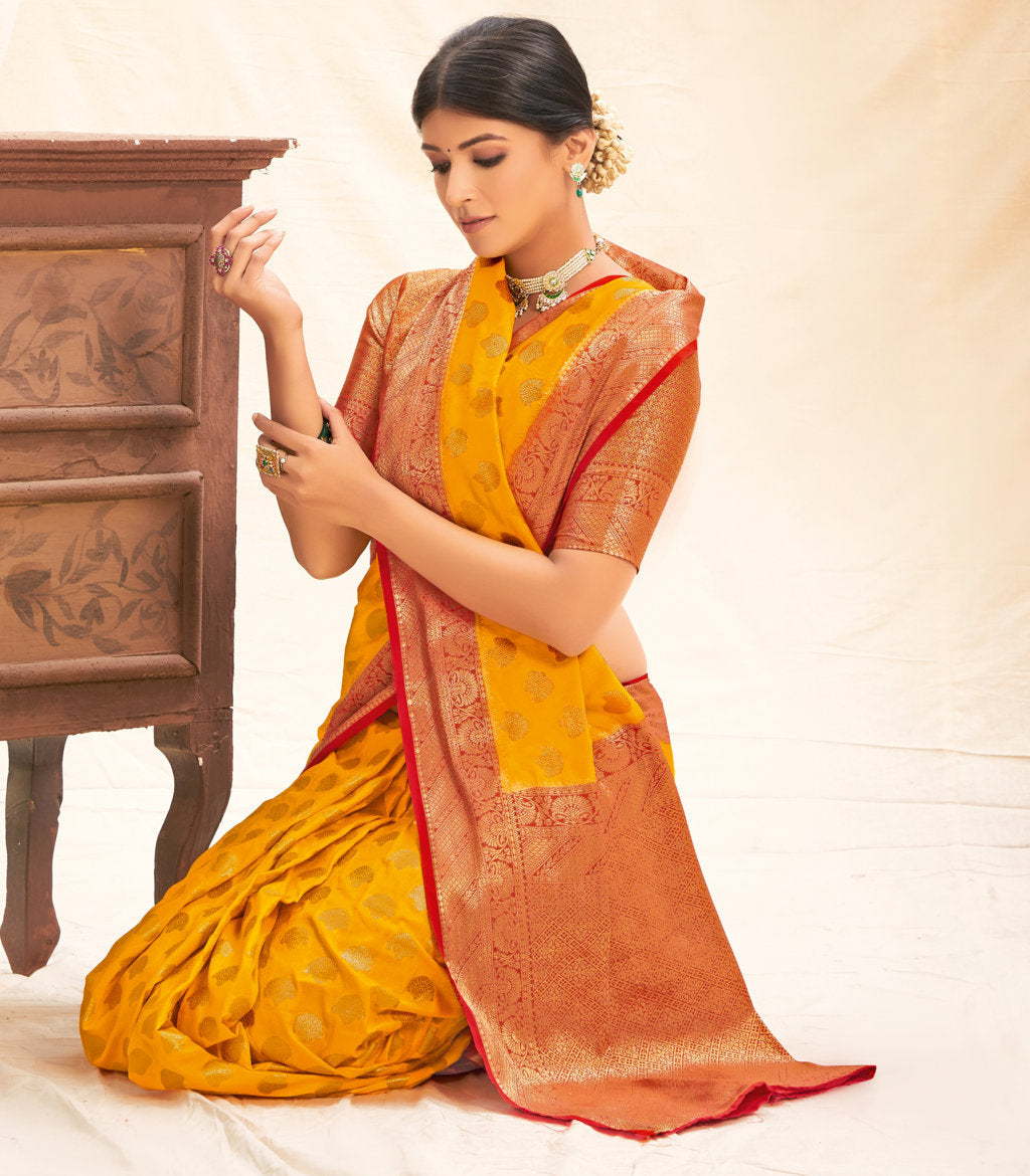Women's Sangam Prints Yellow Silk Woven Work Traditional saree - Sangam Prints