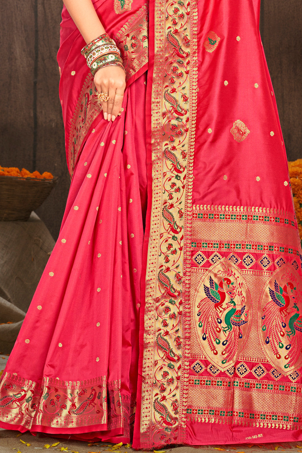 Women's Pink Paithani Silk Woven Zari Work Traditional Saree - Sangam Prints