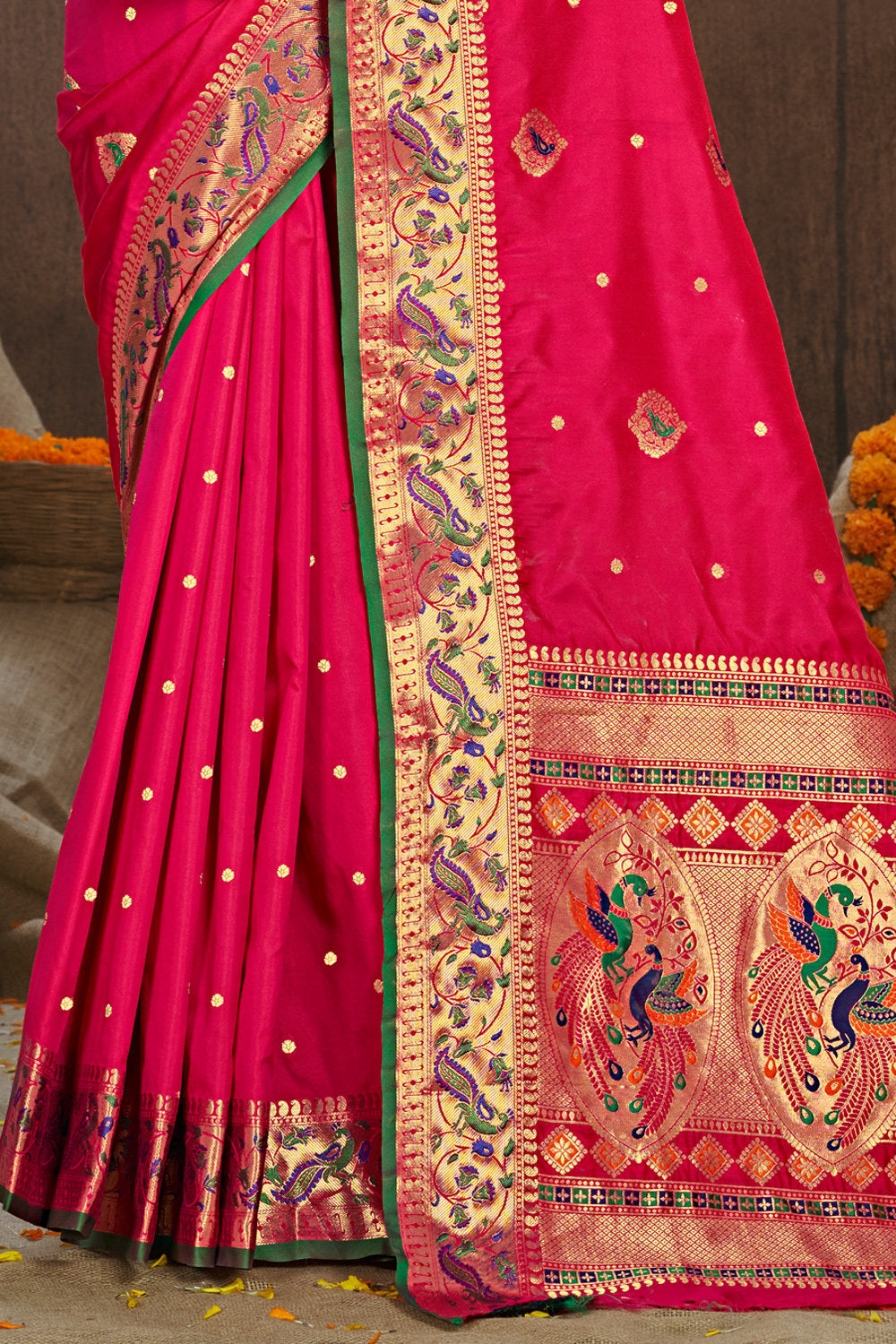 Women's Magenta Paithani Silk Woven Zari Work Traditional Saree - Sangam Prints