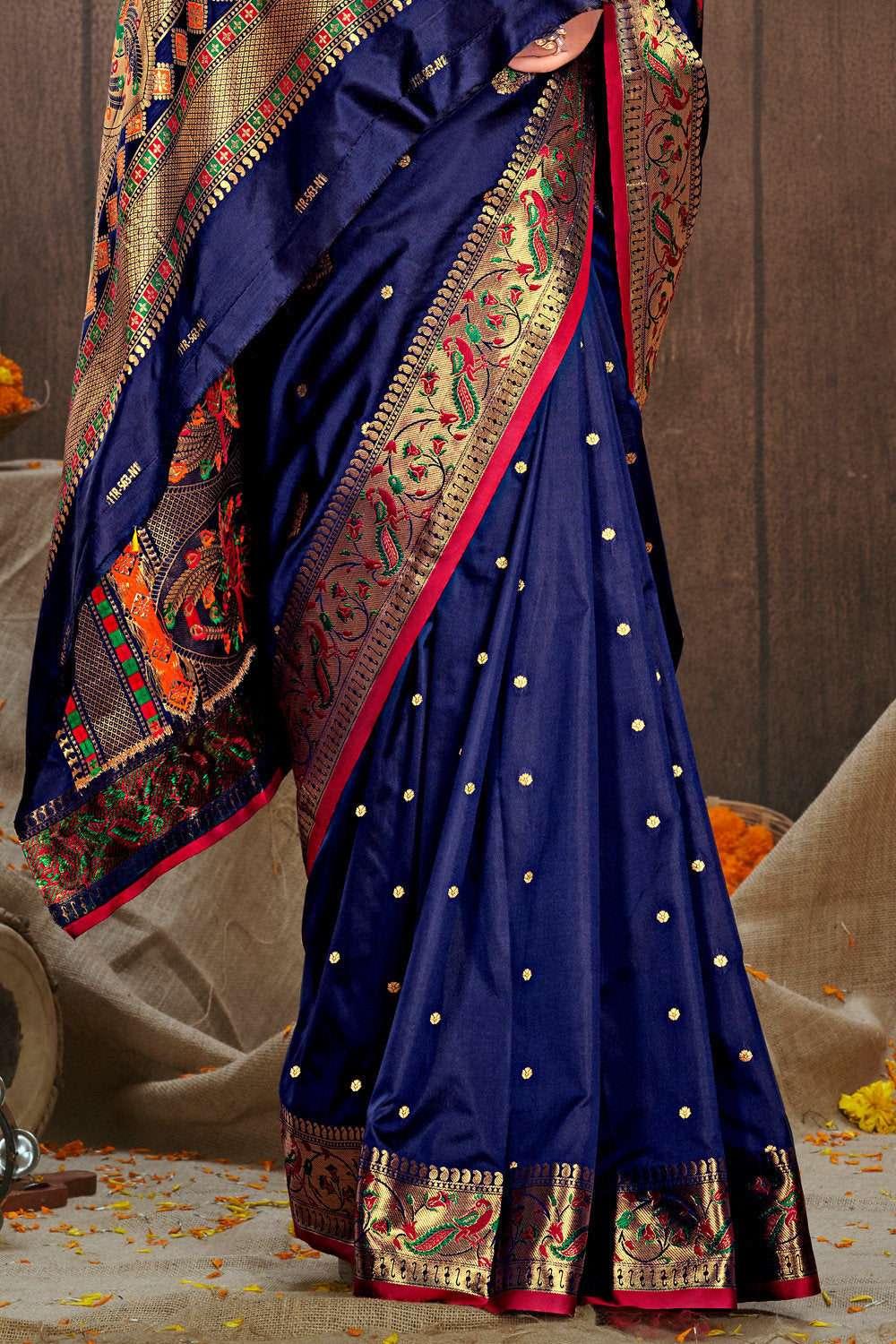 Women's Blue Paithani Silk Woven Zari Work Traditional Saree - Sangam Prints
