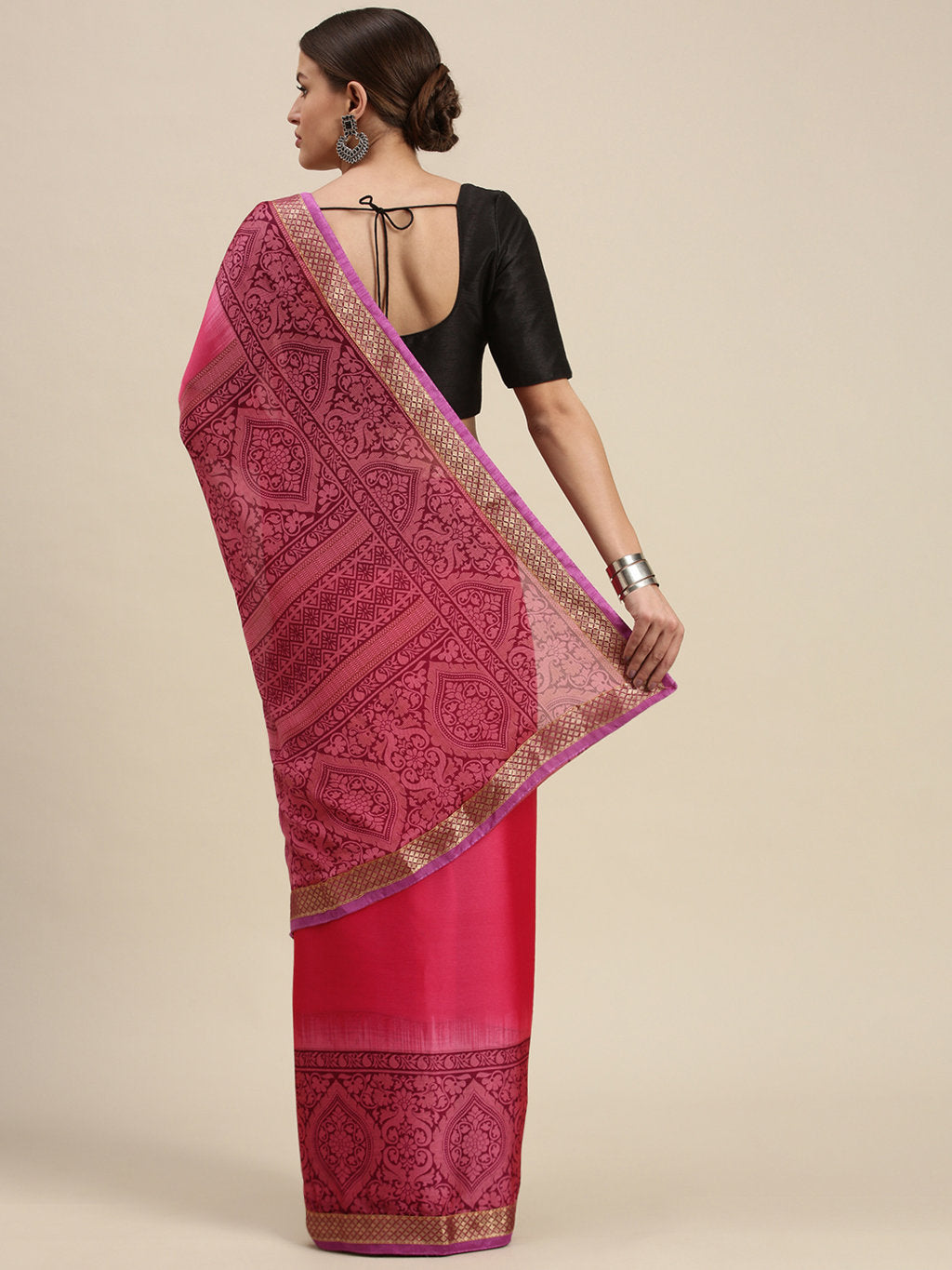 Women's Pink Rangoli Silk Printed Daily Wear Saree - Sangam Prints