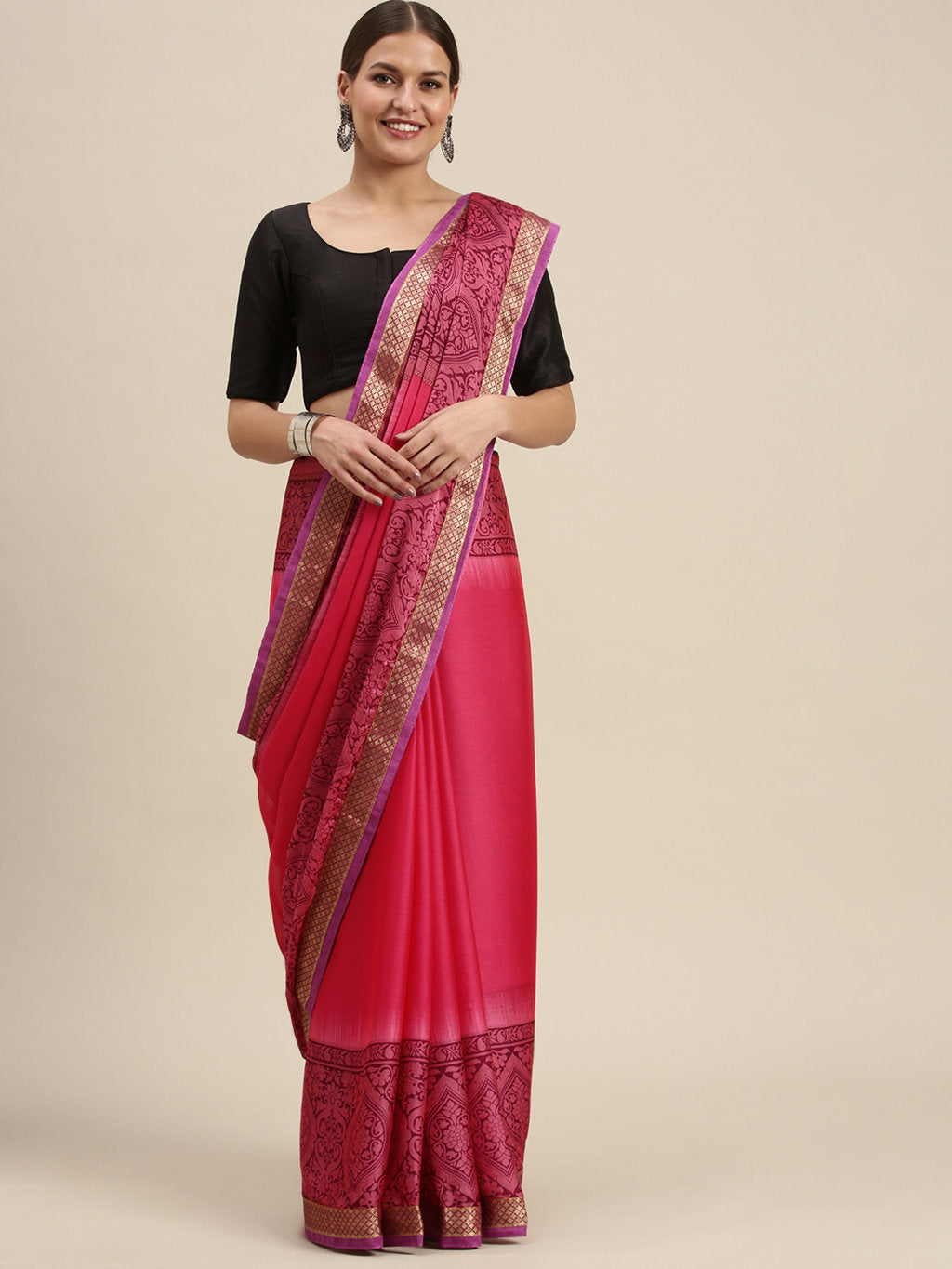 Women's Pink Rangoli Silk Printed Daily Wear Saree - Sangam Prints