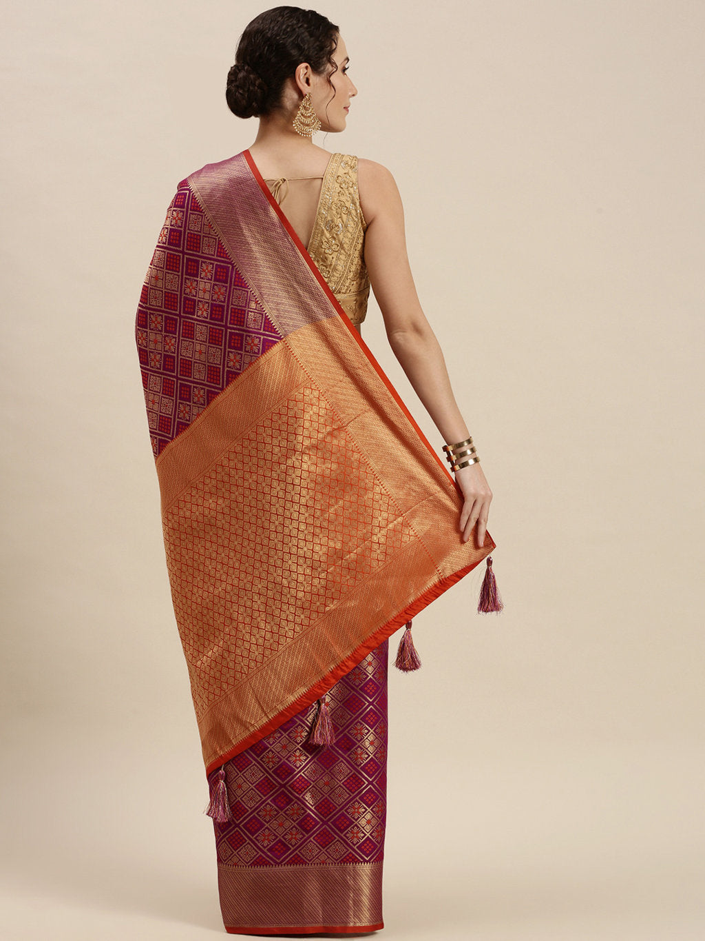 Women's Purple Patola Silk Woven Work Traditional Tassle Saree - Sangam Prints