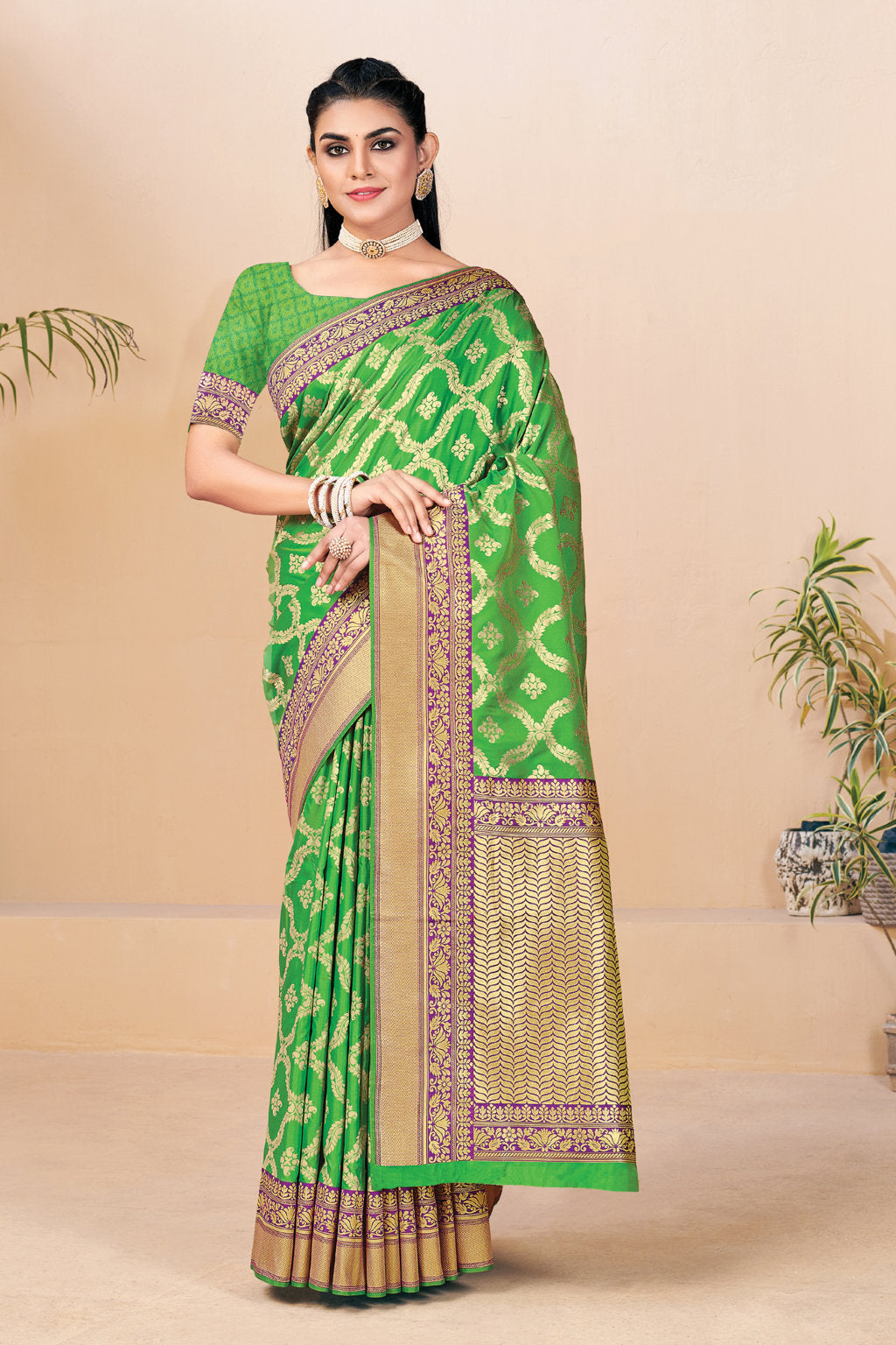 Women's Sangam Prints Green Banarasi Silk Woven Zari Work Traditional saree - Sangam Prints